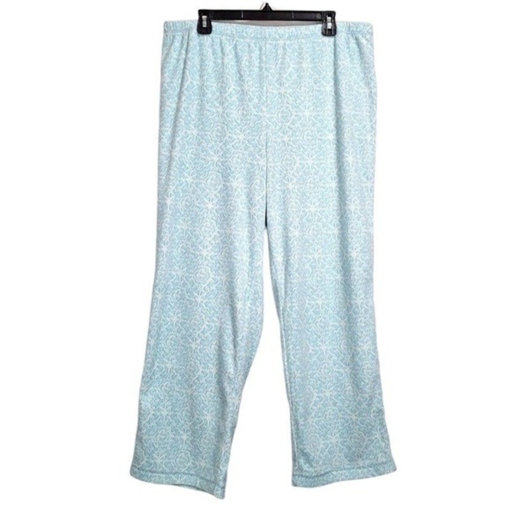 Charter Club Womens Pajama Pants L Aqua‎ Blue White Patterned Fleece Sleepwear